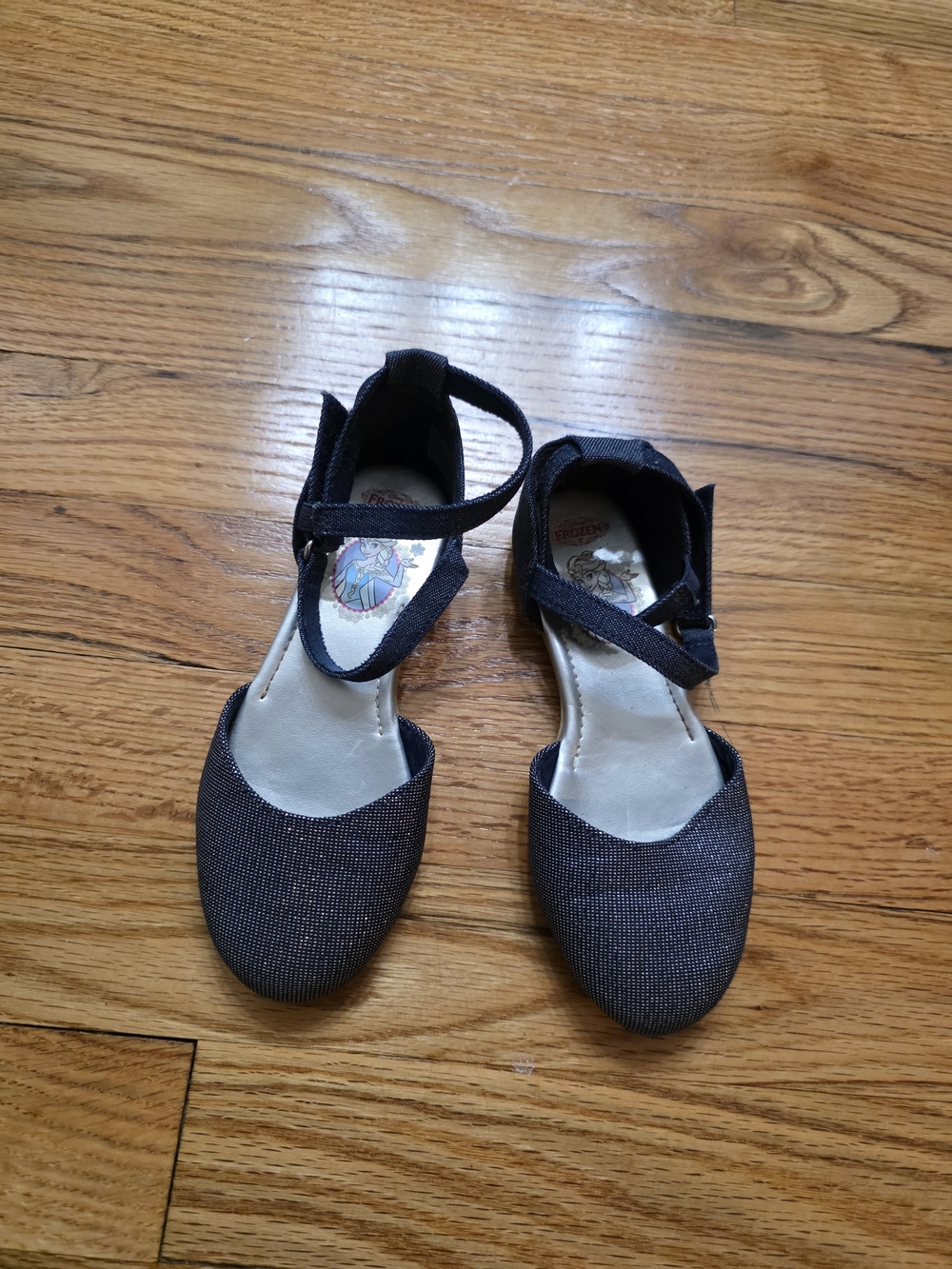 Disney Frozen Elsa Girls Denim Sparkle Ankle-Strap Flats